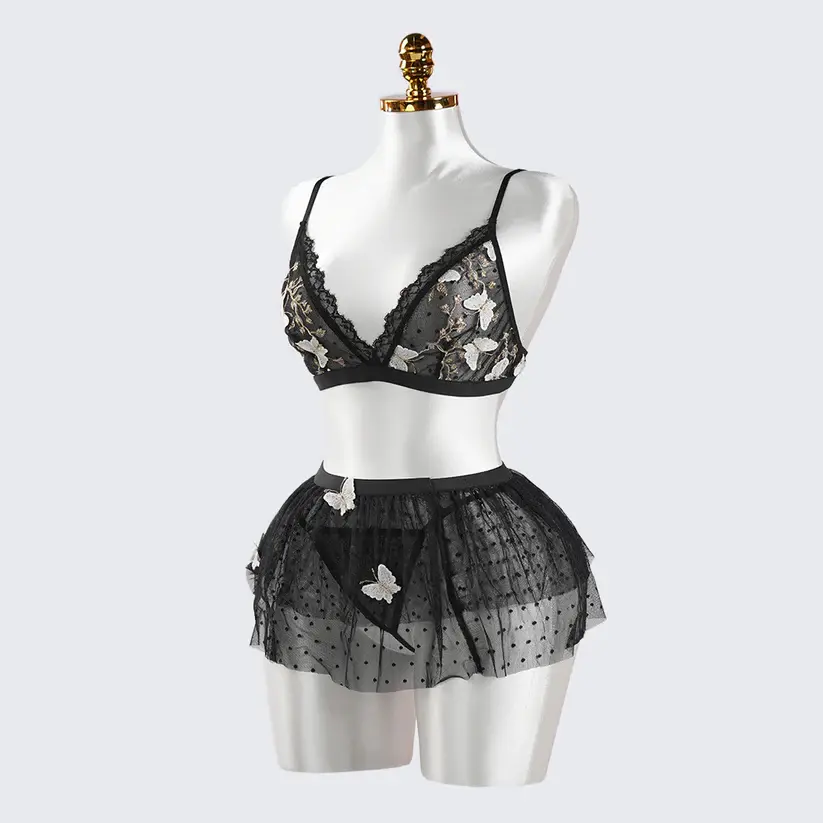 Black Lace Butterfly Embroidery Bra & Panty Set