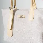 Tote Bag with Contrast Handle - BEIGE