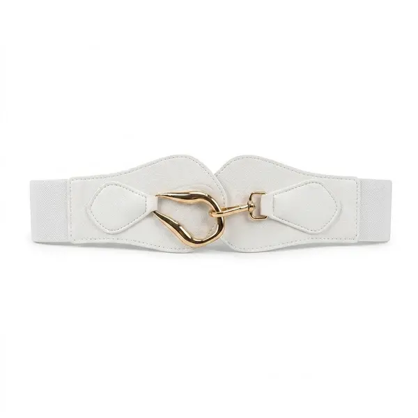Women's Elastic Wide Waist Belt with Curved Gold Buckle T-54