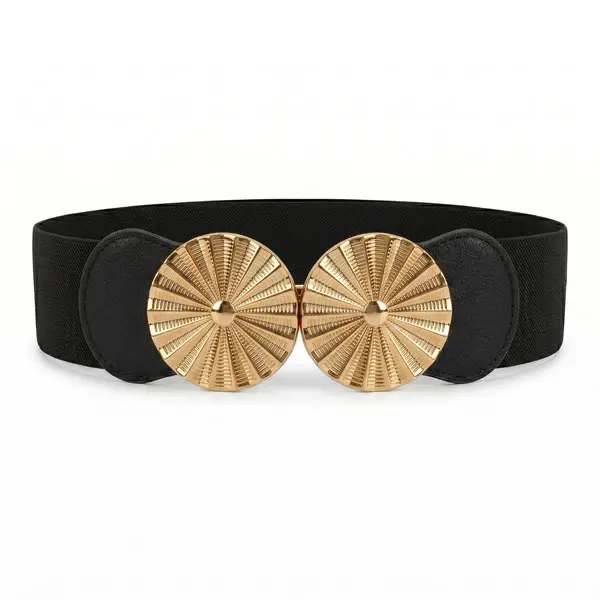 Elastic Waist Belt with Double Golden Medallion Buckle T-53