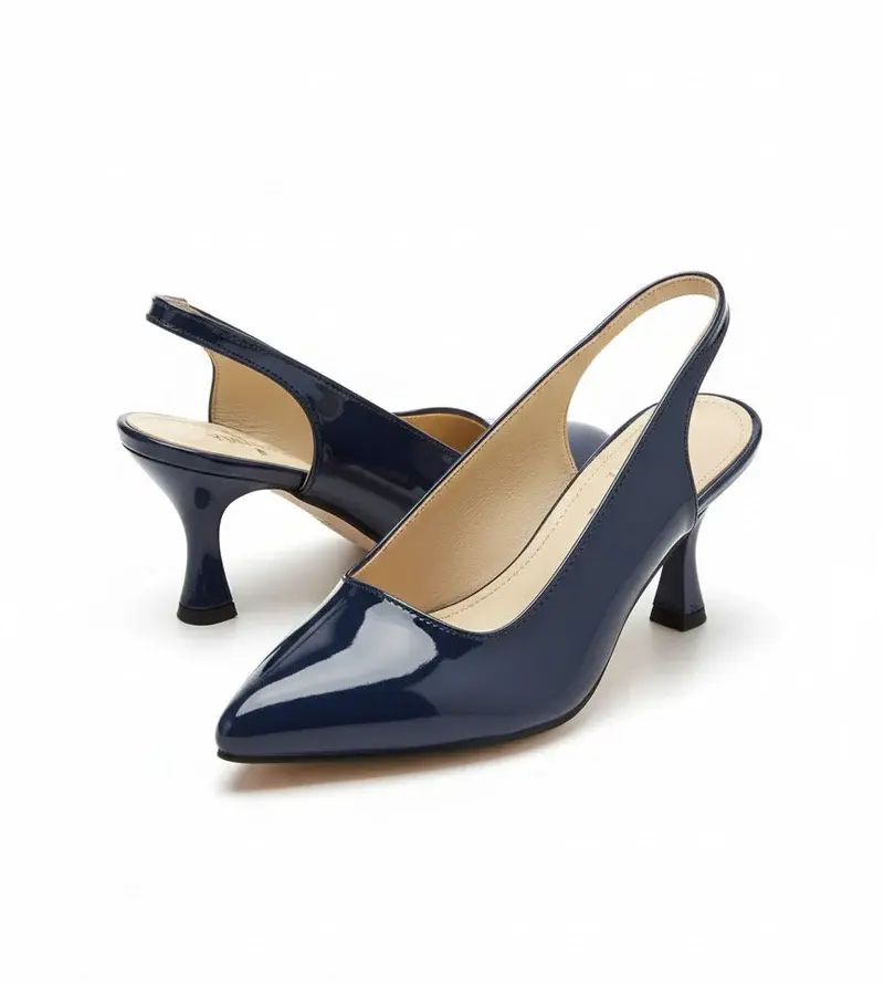 Shiny Step Slingback Heels C-103