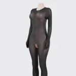 Glossy Open-Crotch Full-Body Bodystocking