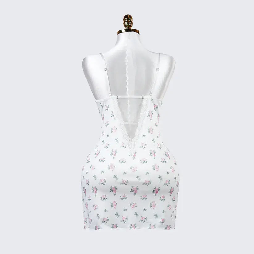 Deep V Lace Floral Print Cami Nightdress