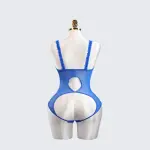 Blue Lace Embroidered Open Crotch Bodysuit
