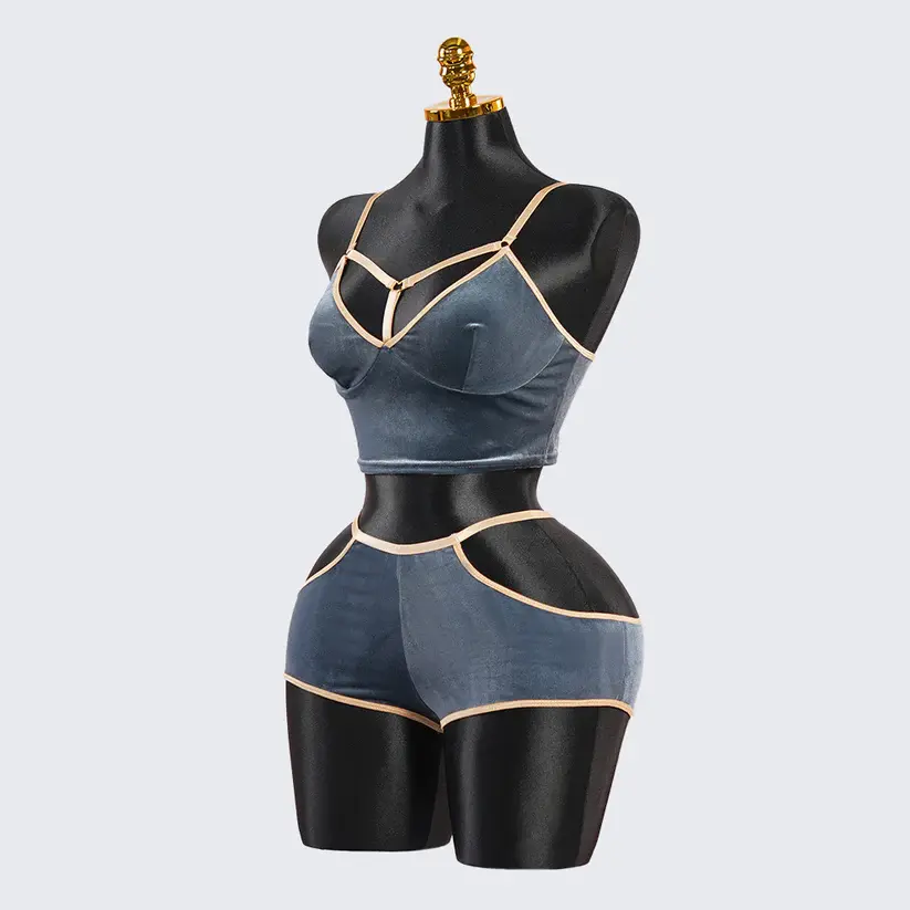 Velvet Grayish Blue Luxury Bra & Panty Sets