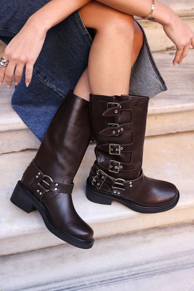 Black Leather biker boots