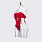 Red Open-back Bow Adjustable Bodysuit
