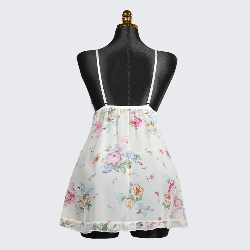 Floral prints White Satin Sleep Dress