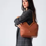V-Cut Shoulder Bag-camel