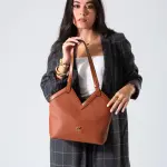 V-Cut Shoulder Bag-camel