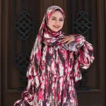 FUCHSIA STROKES PRINT DRESSY SATIN ISDAL