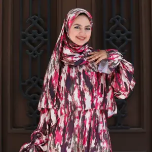 FUCHSIA STROKES PRINT DRESSY SATIN ISDAL