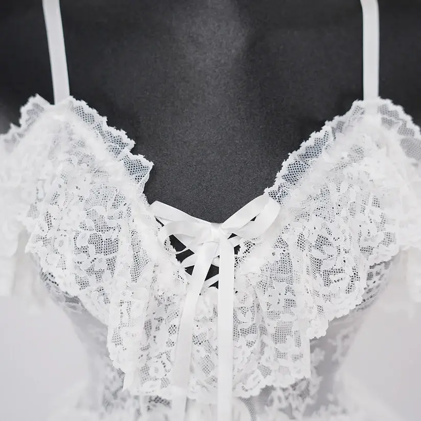 Lace Embroidery Deep V See-Through Babydoll Skirt