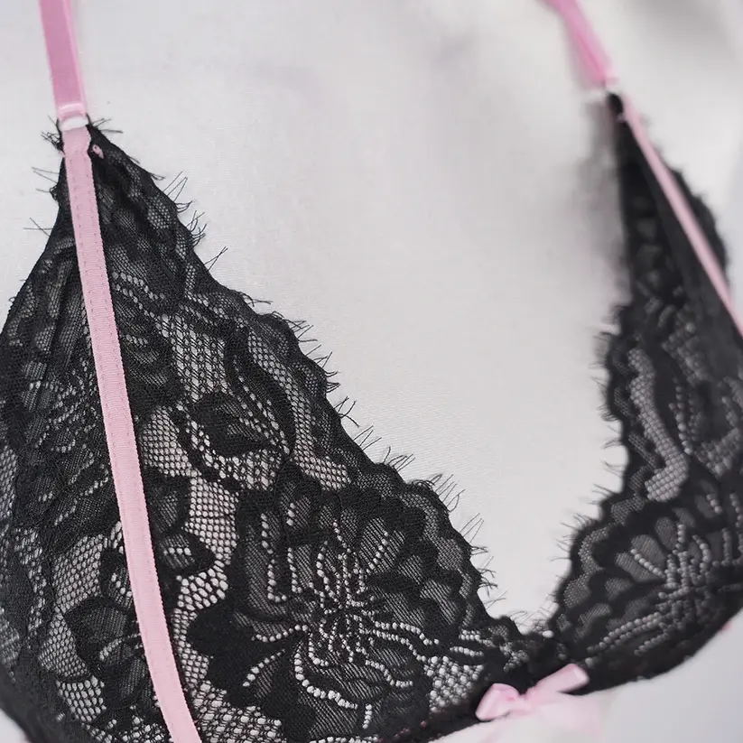 Contrasting Colors Lace Embroidery See-Through Sexy Bra Panties Set