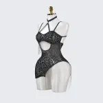 Leopard Print Fringe Daring Cutout Bodysuit