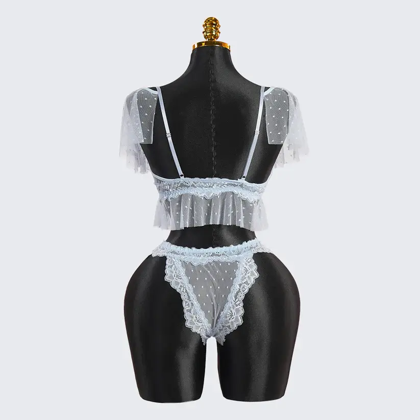 Vintage Polka Dot Light Blue Lace Bra & Panty Sets