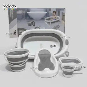 طقم استحمام ٥ قطع سيلكون ، بانيو وكرسي استحمام وجردل وكوب تشطيف وطشت