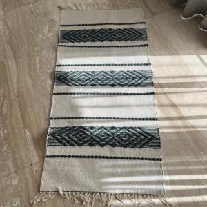 Kilim Cotton Runner – Cream & Deep Green