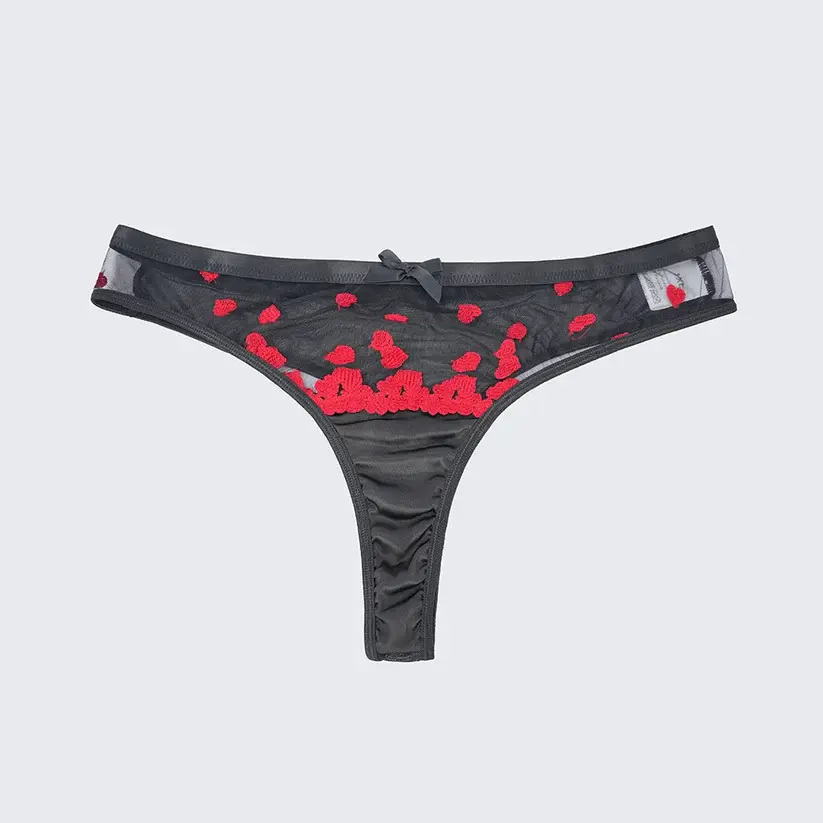 Sexy Heart Print Lace Cutout Three-Piece Lingerie Set