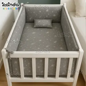 طقم السرير الخشب ،ملاية و٤جوانب مبطنة ومخدة ، رصاصي