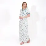 Elegant Cotton Printed Nightdress – Short Sleeve, Full Length