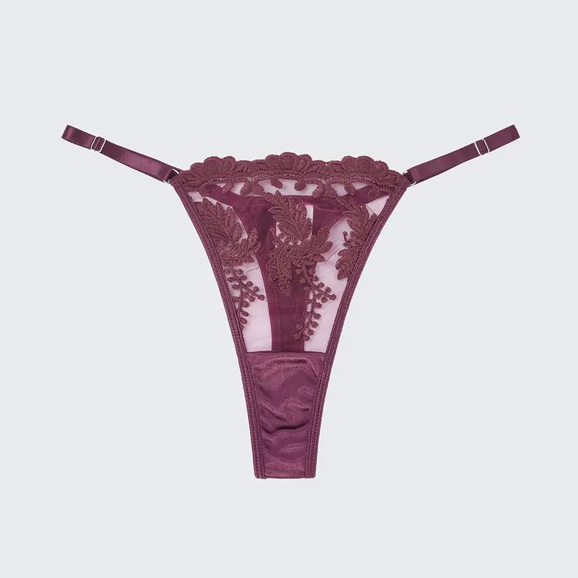 Sexy Mesh Embroidered See-Through Bra Thong Lingerie Set