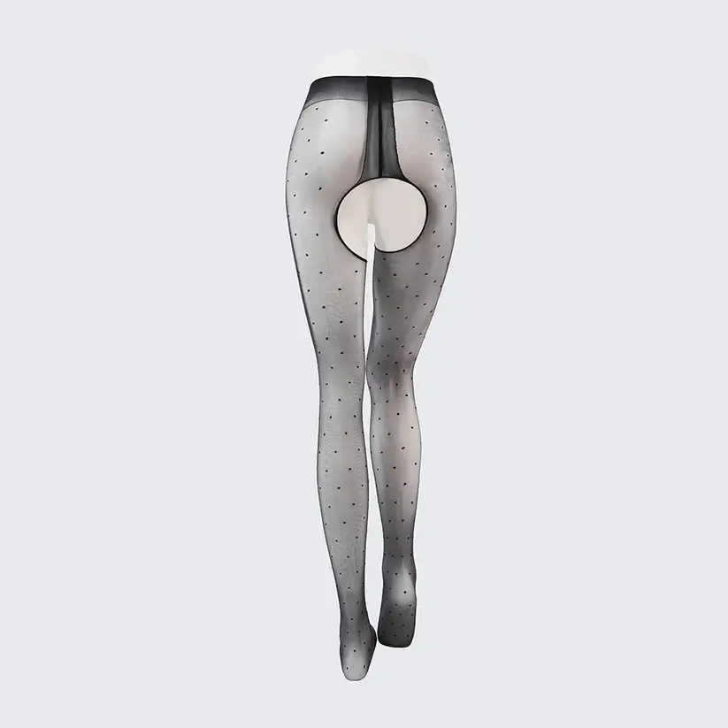 Sexy Crotchless Pantyhose Ultra-Thin 0D Polka Dot High Waist Shiny Black