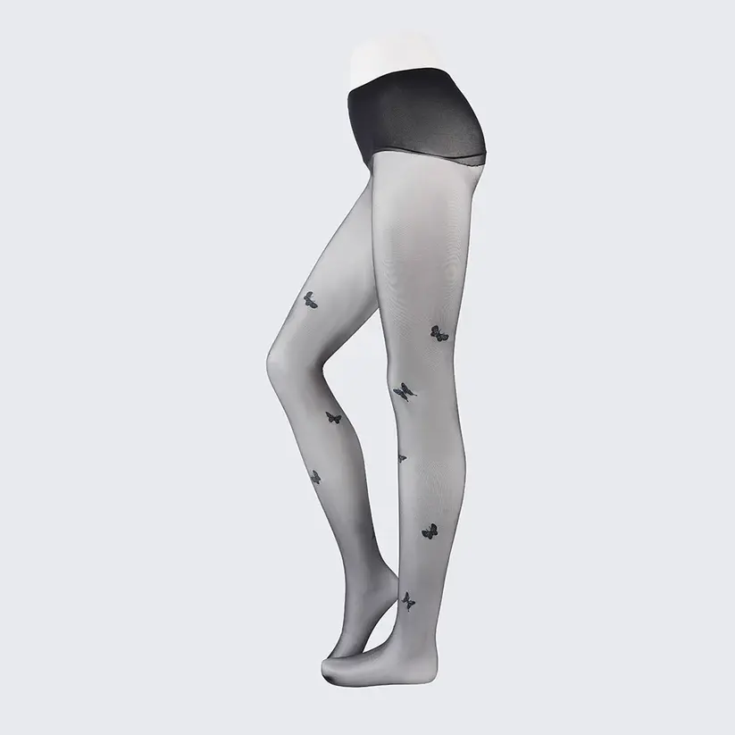 Sexy Black Seamless Pantyhose with Butterfly Open Crotch