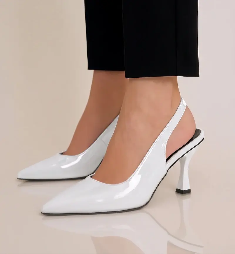 Shiny Step Slingback Heels C-103