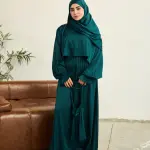 MIDNIGHT GREEN SATIN DRESS ISDAL