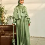 ALOE GREEN SATIN DRESS ISDAL