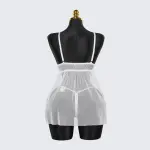 Lace Embroidery Deep V See-Through High Slit Babydoll Thong Set