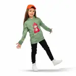 Olive green Tie-Dye Hoodie with "Girl with Coffee" Print ☕👧🏻