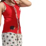 Women’s Cotton Pajama Set – Red Sleeveless Top & Printed Shorts