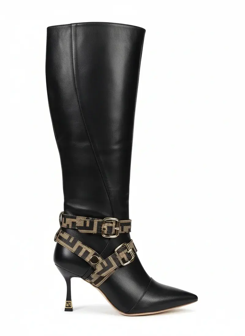 Boots with Decorative Ankle Straps Elegant Knee-High R-60