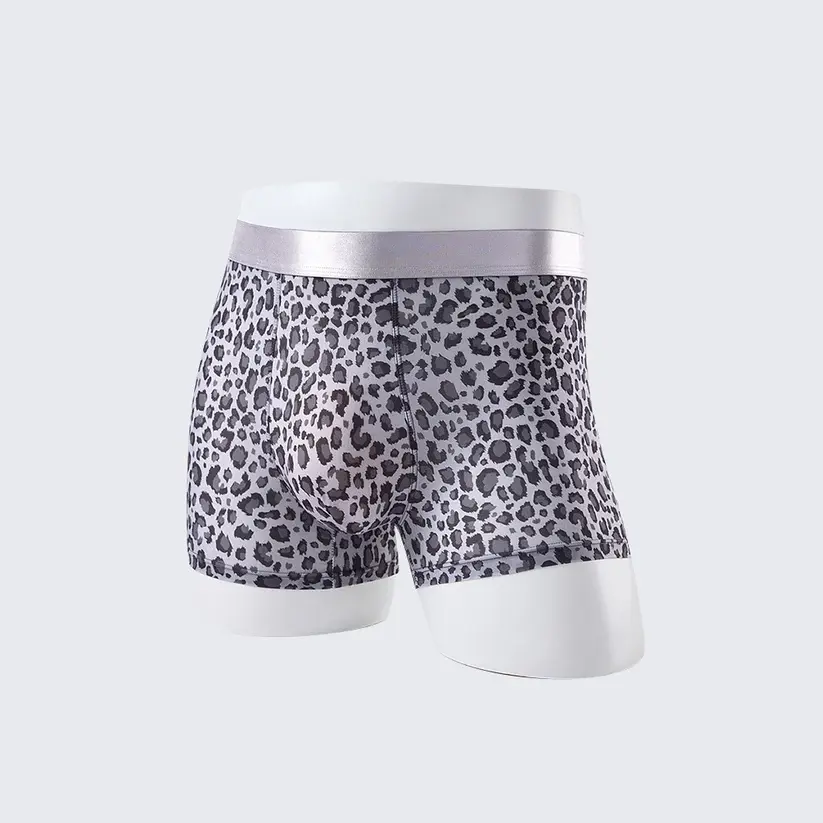 Men's Leopard Print Boxer Briefs Low Rise Mulberry Silk Crotch Pack of 4