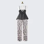 Silk Spaghetti Strap Lace Trim Camisole Pants Sleepwear Set