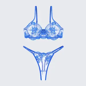 Breathable Skin-Friendly Embroidered Bra Thong Set
