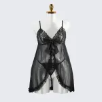 Black Lace Embroidery See-through Hollow Babydolls Lingerie