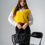 Belted Pebbled Hand Bag - black