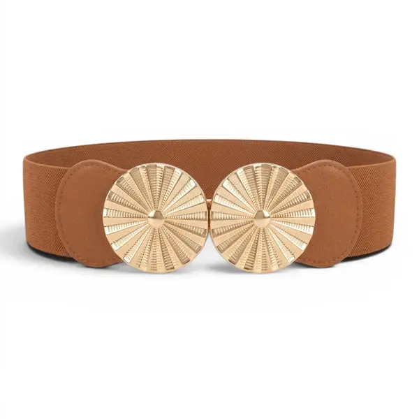 Elastic Waist Belt with Double Golden Medallion Buckle T-53