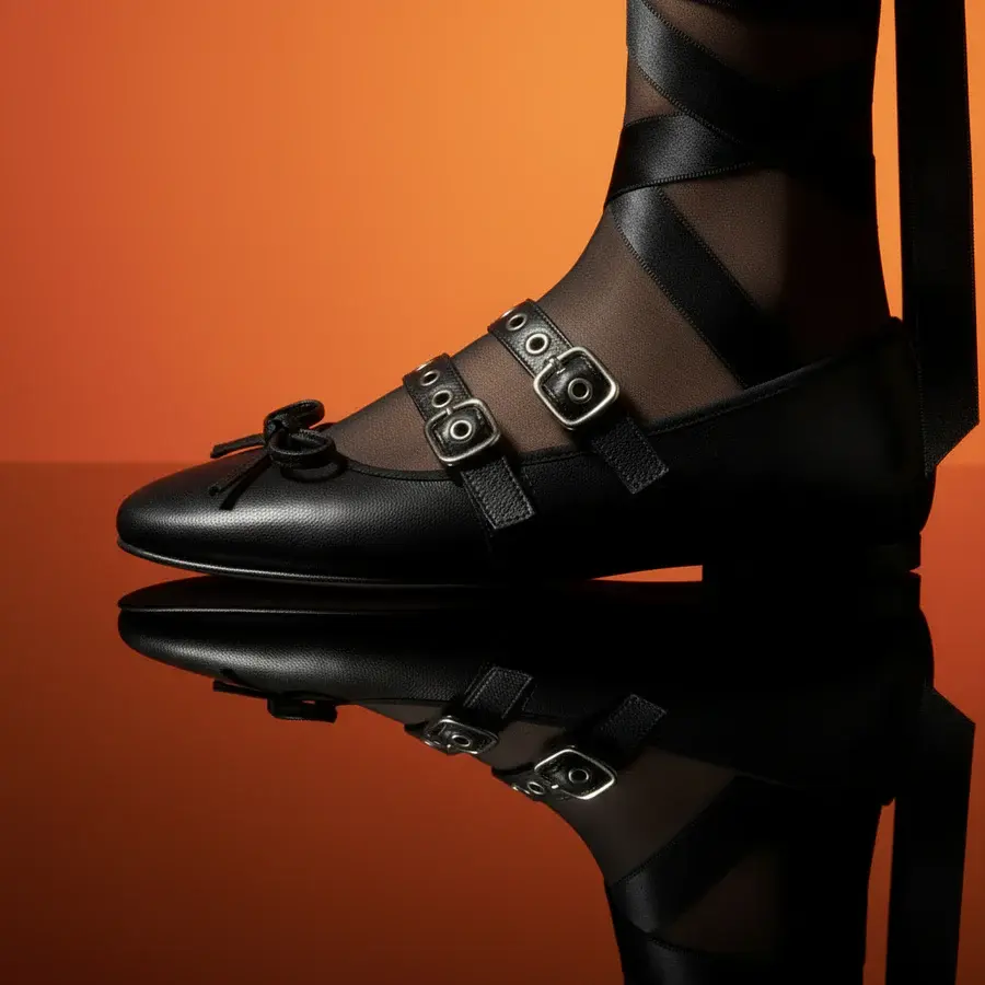 Thekla Black Leather Ballet Flats