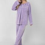 Women’s Velvet Pajama Set – Soft Embroidered Winter Sleepwear | Cozy Warm Homewear
