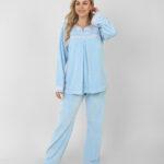 Women’s Velvet Pajama Set – Soft Embroidered Winter Sleepwear | Cozy Warm Homewear
