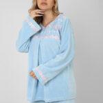 Women’s Velvet Pajama Set – Soft Embroidered Winter Sleepwear | Cozy Warm Homewear