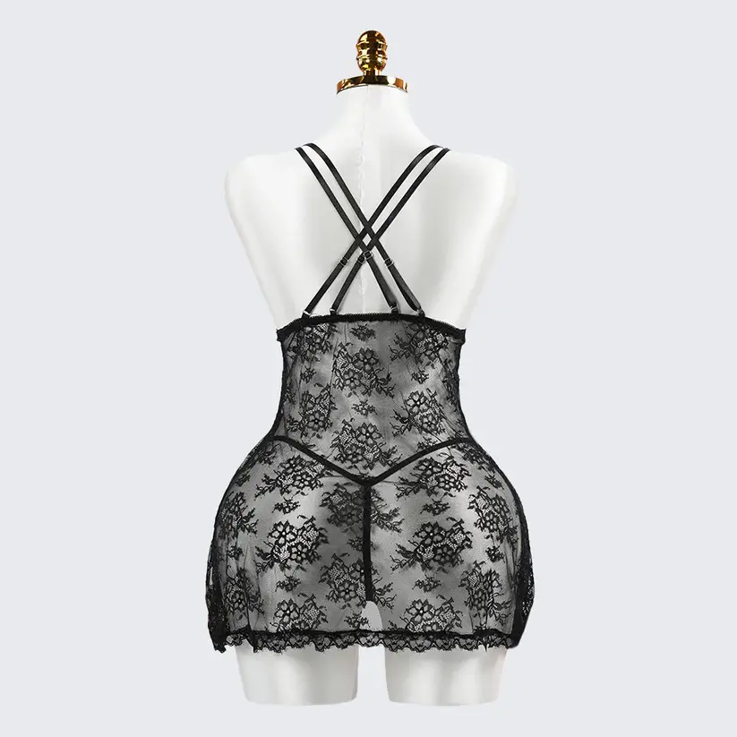 Sexy Black Lace Embroidery Sheer Seduction Babydoll Lingerie