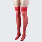 Floral Lace-Trim Thigh-High Stockings