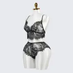 Sexy Black Lace Embroidery Lingerie See-Through Sexy Bra Panties Set