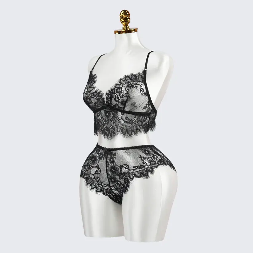 Sexy Black Lace Embroidery Lingerie See-Through Sexy Bra Panties Set