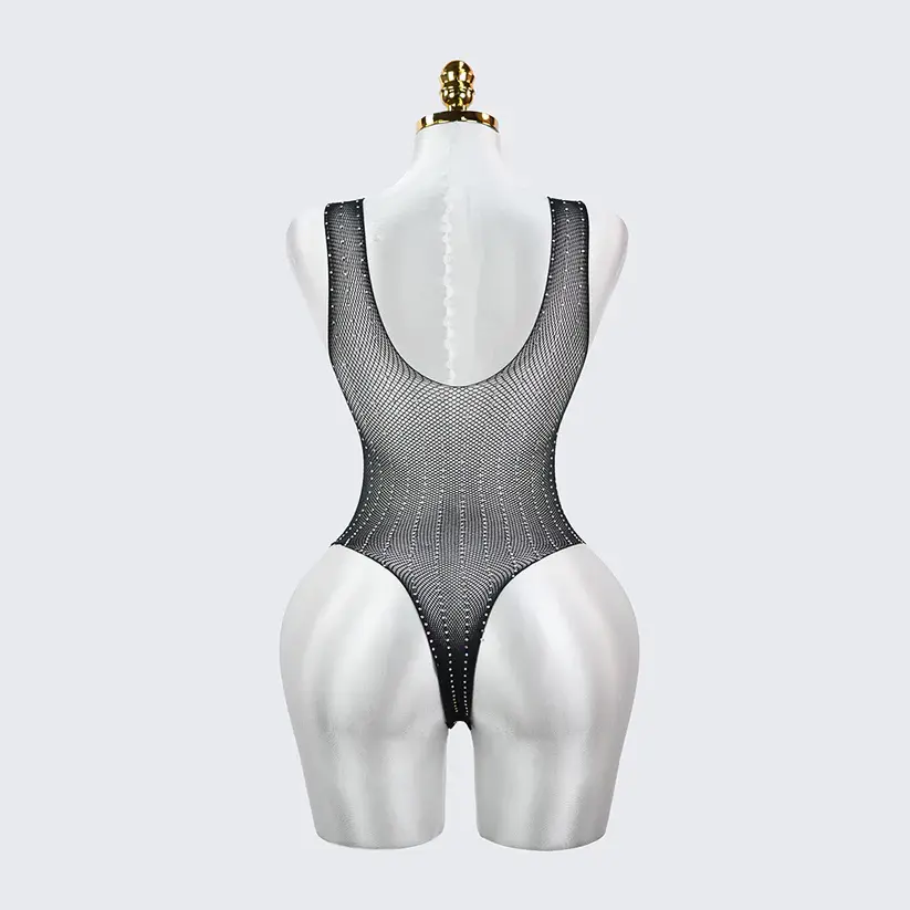 Sexy Seductive Rhinestone Crystal Lingerie Mesh Bodysuit
